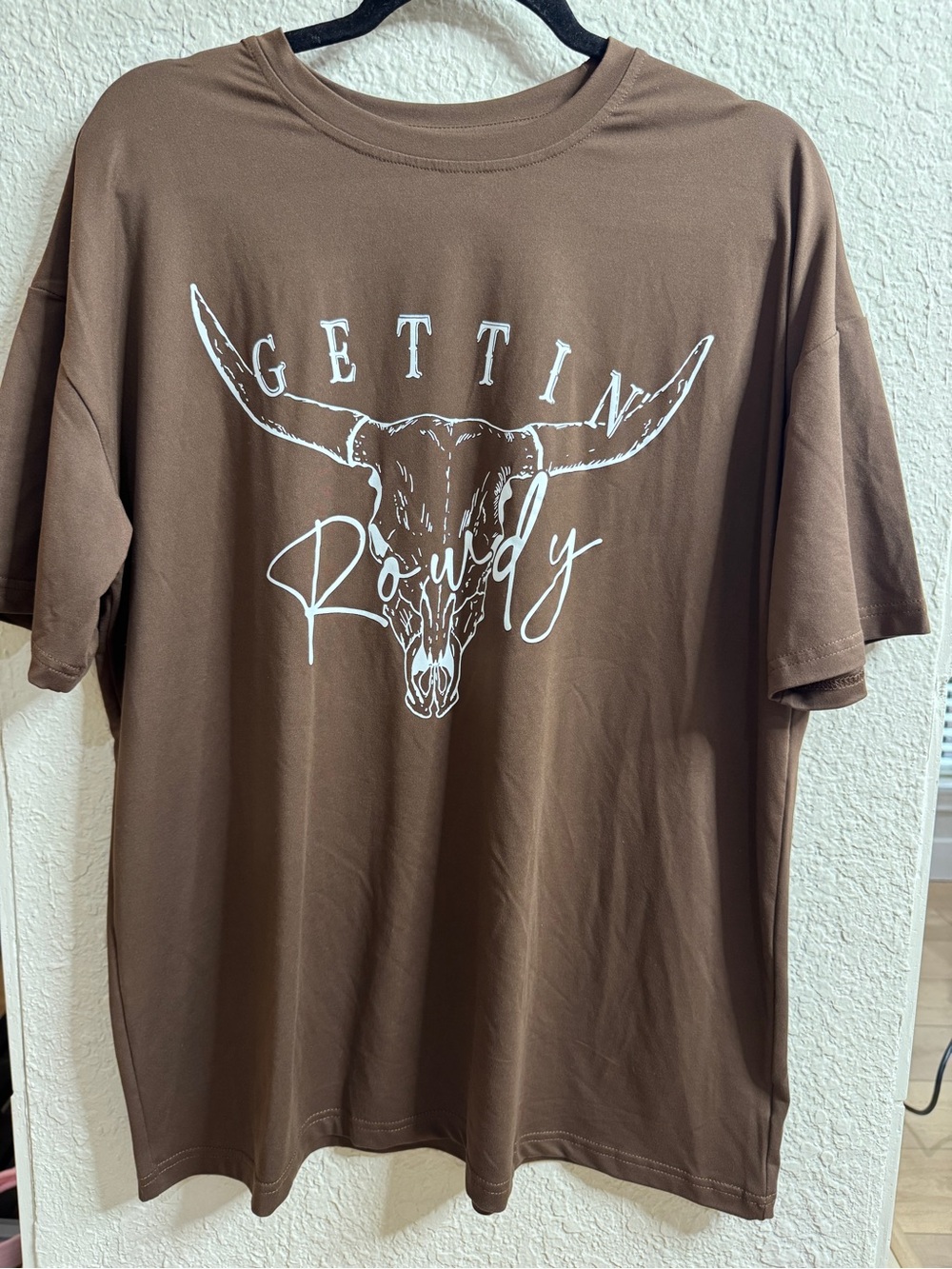 Brown "Gettin Rowdy" Graphic Tee - rodeo cowboy bull XL
